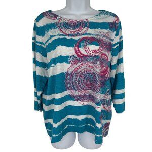 Chicos Pink Mandala Design 3/4 Sleeves Lightweight Women's Shirt Size 2 US L